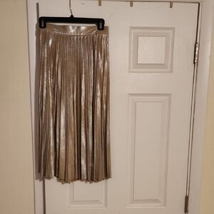 Zara Gold Pleated Midi Skirt for Cocktail